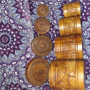 Rare set of Hawaiian hand carved wooden kitchen containers: Excellent condition